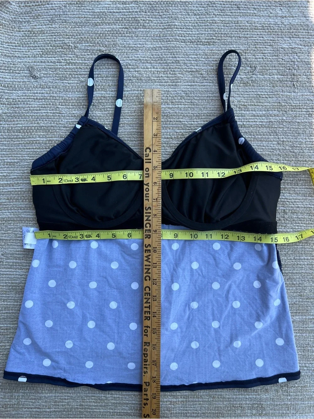 Lands' End Navy White Polka Dot Rushed Front Underwire Tankini size 12 - Picture 3 of 8